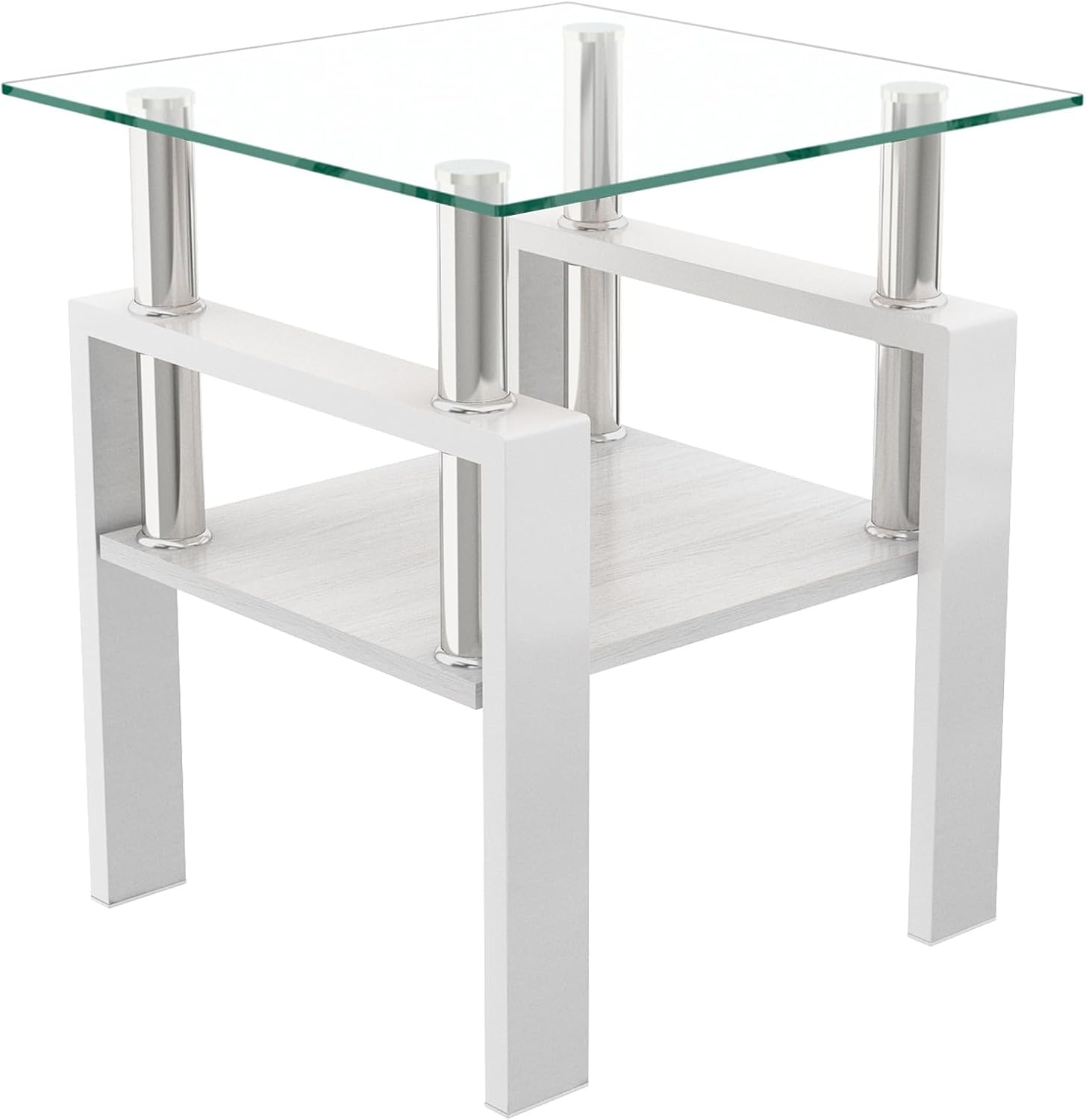 2-piece Set Modern Tempered Glass Side Table, Small Glass Top End Table, Square Table with Metal Frame, Suitable for Living Room and Bedroom