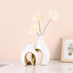 Ceramic Vase Set of 2 for Home Decor, White and Gold Abstract Intertwined Sculptural Vases, Decorative Pottery Centerpiece for Living Room, Dining Table or Entryway, Minimalist Art Decor Gift