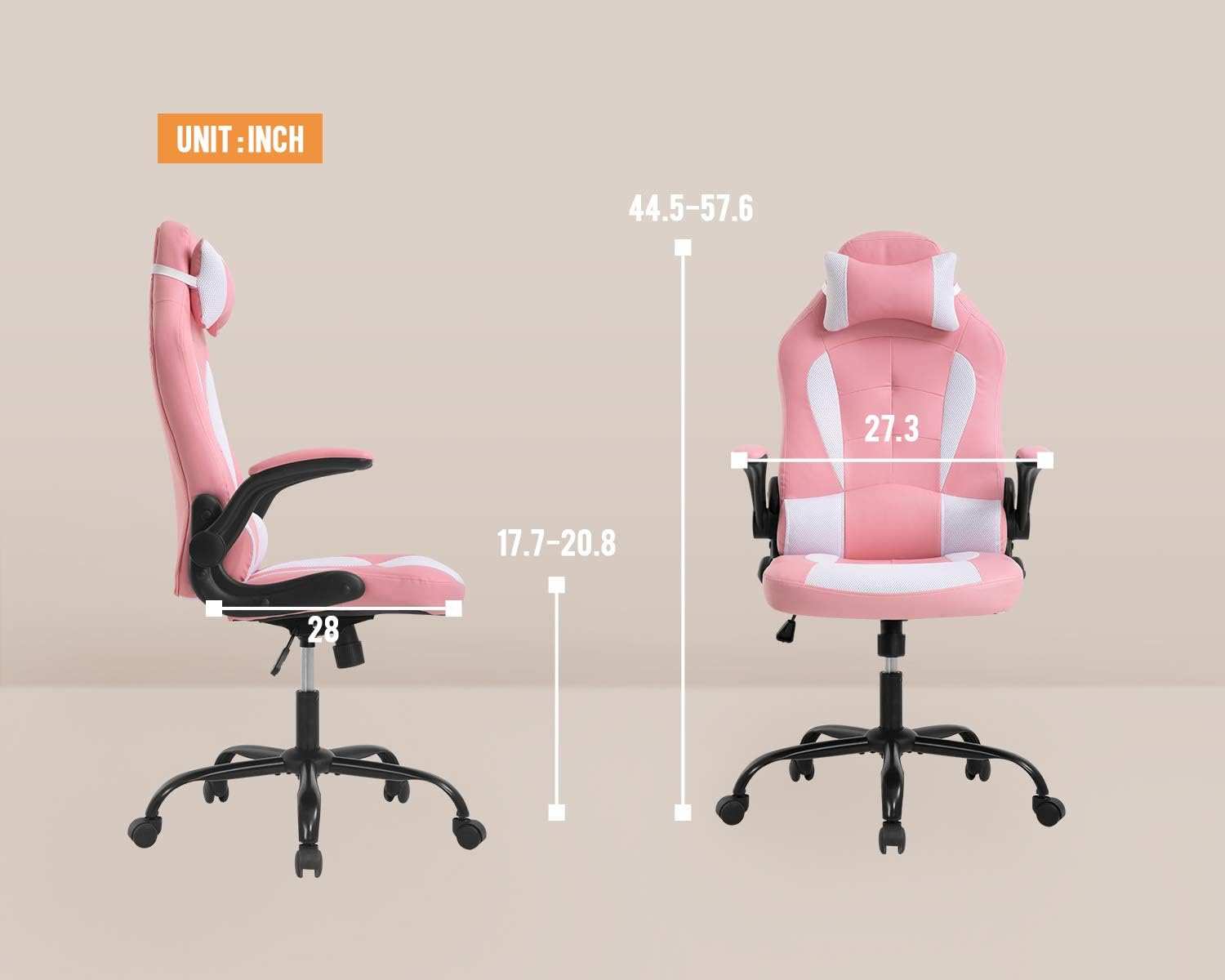 PC Gaming Chair Video Game Chair， Racing Style Office High Back Desk Executive PU Leather Rolling Task Swivel Computer with Lumbar Support Headrest,Pink