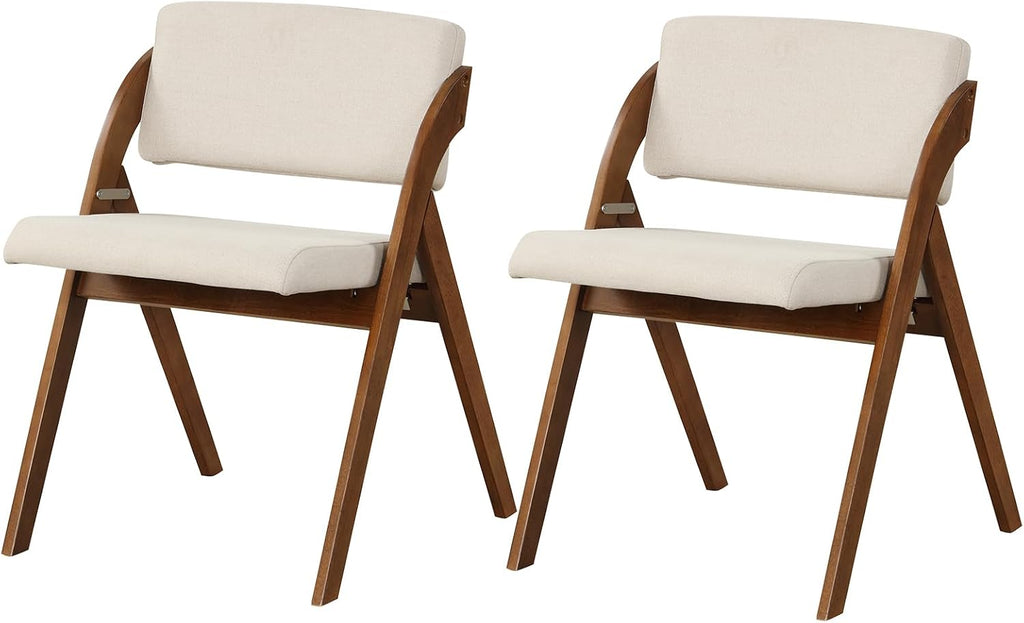 Byroce Folding Dining Chairs Set of 2, Non-Assembly Wood Kitchen Chairs with Upholstered Seat & Backrest, Portable Farmhouse Accent Furniture for Party, Wedding, Home Office, Walnut (1)