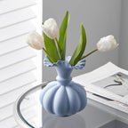 Blue Flower Vase,Pumpkin Ceramic Vase, Ceramic Vase for Decor,Container for Flower, Centerpieces for Dining Table,for Living Room Desk Shelf Decor.