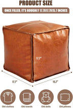 Faux Leather Unstuffed Pouf Ottoman – Square Floor Cushion Cover with Zipper Wear-Resistant & Easy to Clean Ideal for DIY Footrest or Home Storage（No Filler）