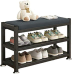 2-Tier Shoe Bench with Padded Cushion, 12-Pair Entryway Storage with Sturdy Metal Frame, Space-Saving Shoe Rack with Seat, Gray, 31.9x12x19.3 Inches