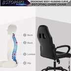 Gaming Chair Ergonomic Office PU Leather Video Game Adjustable Computer With Lumbar Support Armrest Rolling Swivel Task Work PC for Adult Teen, Black