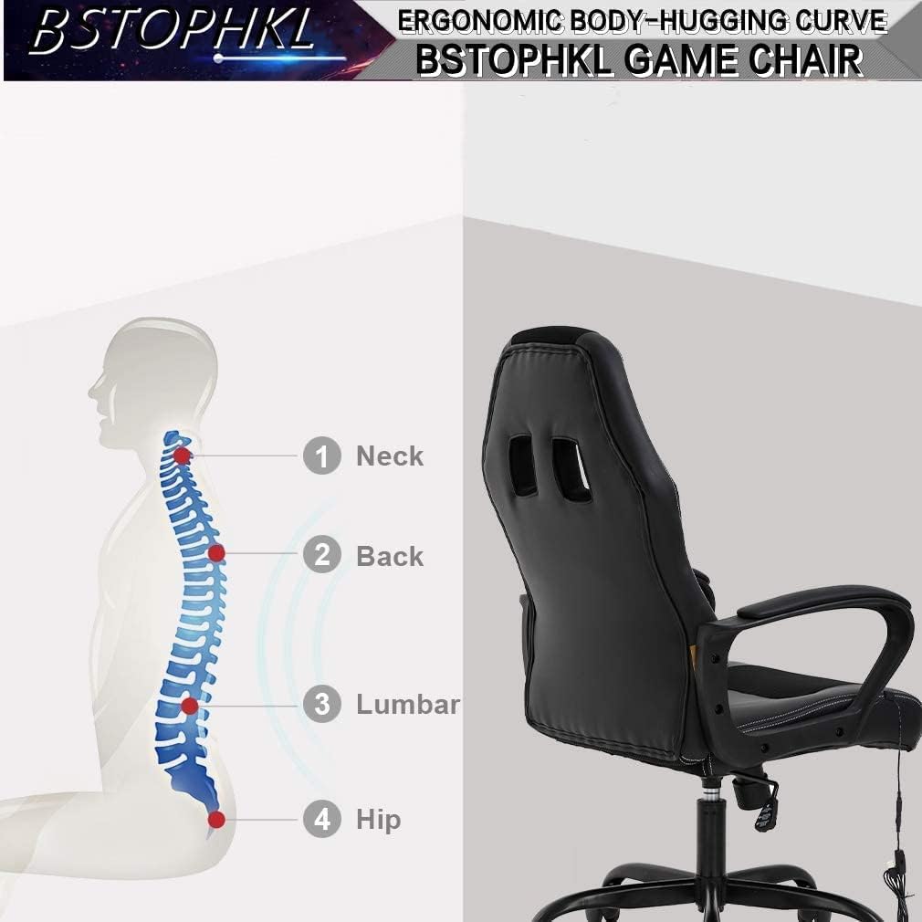 Gaming Chair Ergonomic Office PU Leather Video Game Adjustable Computer With Lumbar Support Armrest Rolling Swivel Task Work PC for Adult Teen, Black