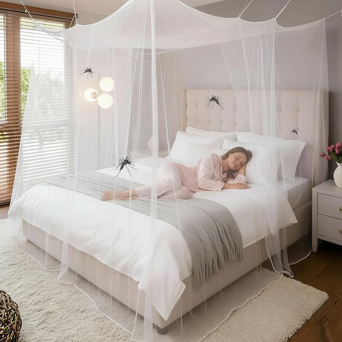 4 Corners Mosquito Net for Mosquiteros para Camas Bed Canopies Netting Bed Drapes Rectangular Mosquito Mesh for Camping Home Outdoor Travel