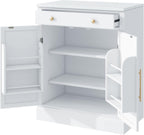 Merax 35.4" H Kitchen Pantry Storage Cabinet, Small Buffet Food Storage, Coffee Bar Cabinet with Drawer, 2 Adjustable Shelves and 2 Door Shelves for Dining, Kitchen, White