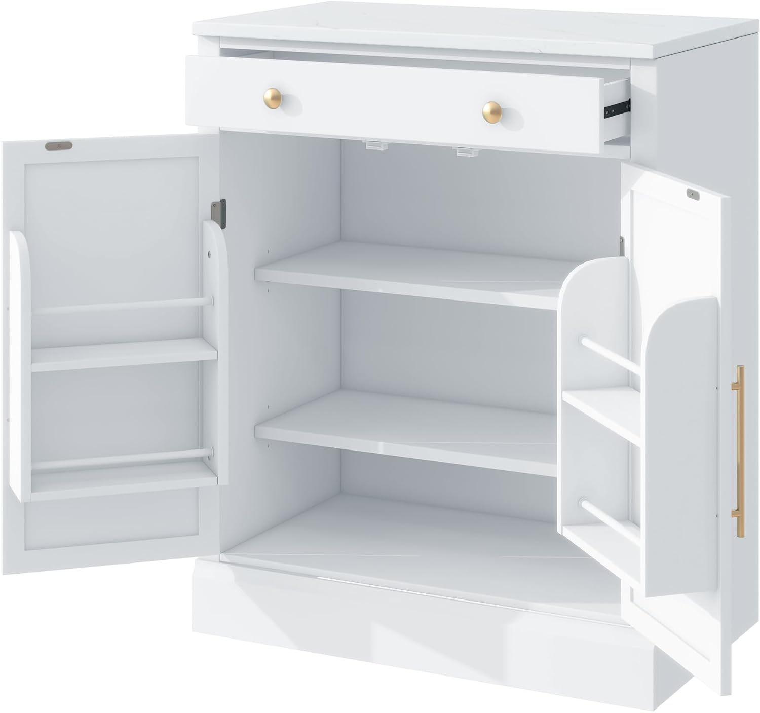 Merax 35.4" H Kitchen Pantry Storage Cabinet, Small Buffet Food Storage, Coffee Bar Cabinet with Drawer, 2 Adjustable Shelves and 2 Door Shelves for Dining, Kitchen, White