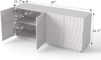 KEIKI 59" 4-Door Buffet Cabinet with Storage, Modern Accent Sideboard with Textured Ripple Front, Freestanding Buffet Table for Kitchen or Dining Room, for Dishes & Decor, White