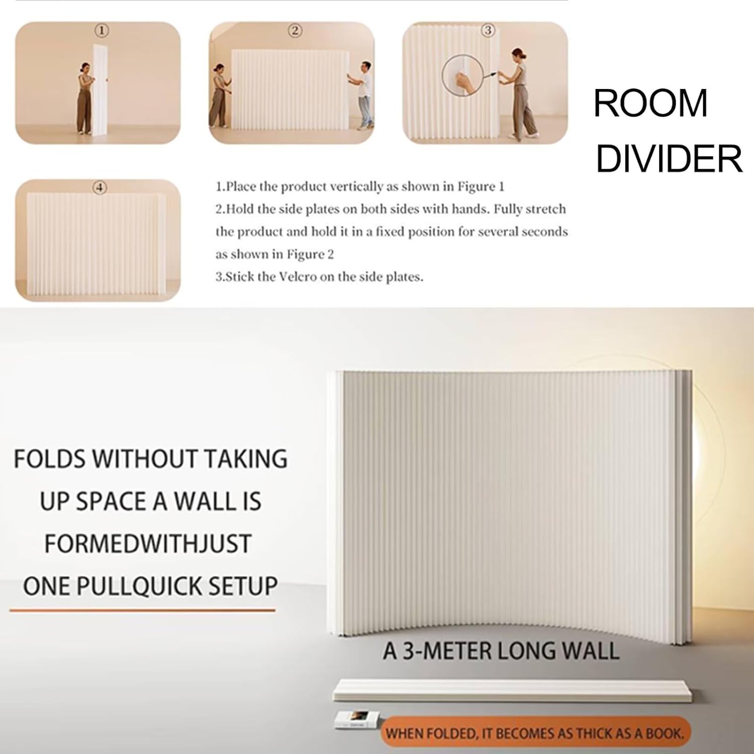 Folding Room Divider, Adjustable Privacy Divider, Portable Paper Room Partition, Foldable Wall Dividers for Room Separation, Decorative Privacy Screen for Home Dorm Office Studio Exhibition Store