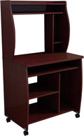 66" Tall Kitchen Pantry Cabinet with Open Shelves & Microwave Stand, Rolling Cupboard Credenza Bufffet Cabinet, Freestanding Kitchen Hutch Bufffet Server,Mahogany