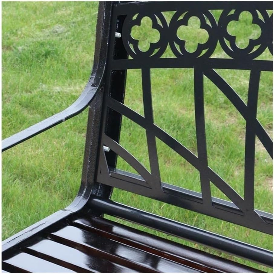 Outdoor Bench, Outdoor Park Garden Chair Cast Iron Garden Bench Hollow Frame Backrest Leisure Seat with Armrests Black Wrought Iron Outdoor Furniture (150 CM) Garden Bench
