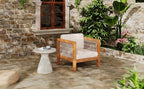 Outdoor Club Chair Set of 2 — Acacia Wood Frame, Wicker Armrests & Beige Cushions, 400 lbs Capacity, for Patio Garden Backyard