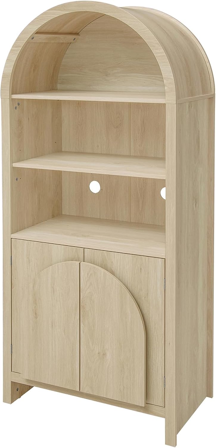 Arched Kitchen Pantry Storage Cabinet w/Adjustable Shelves, 2 Doors, 70.2" Tall Freestanding Cupboard for Kitchen/Dining Room/Living Room, Natural B