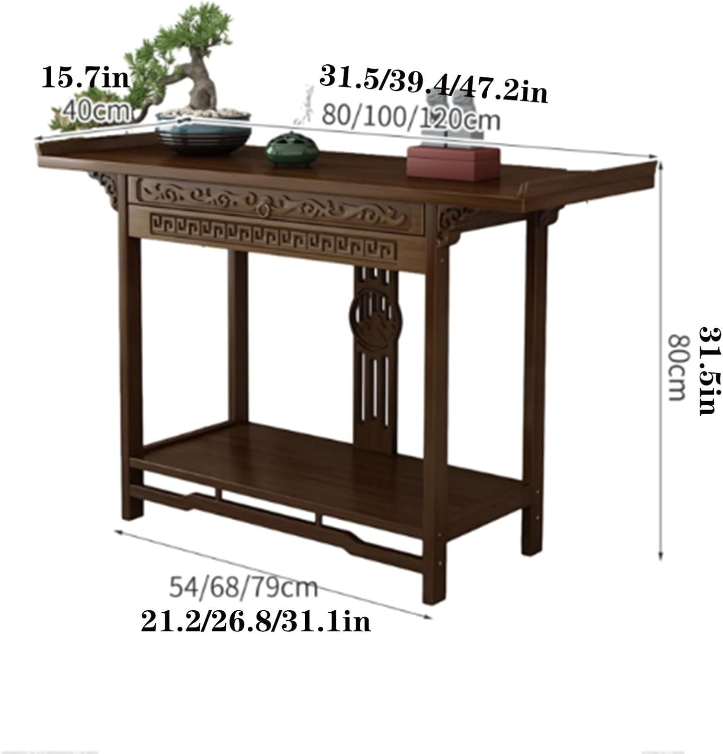 Solid Wood Meditation Table with Storage, Standing Prayer Table, Personal Buddhist Altar and Offering Cabinet