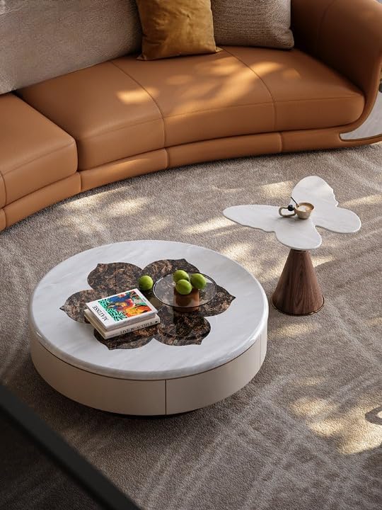 Modern Butterfly Side Table – Natural Marble Accent End Table with Sculptural Walnut Base for Living Room, Bedroom & Luxury Home Decor