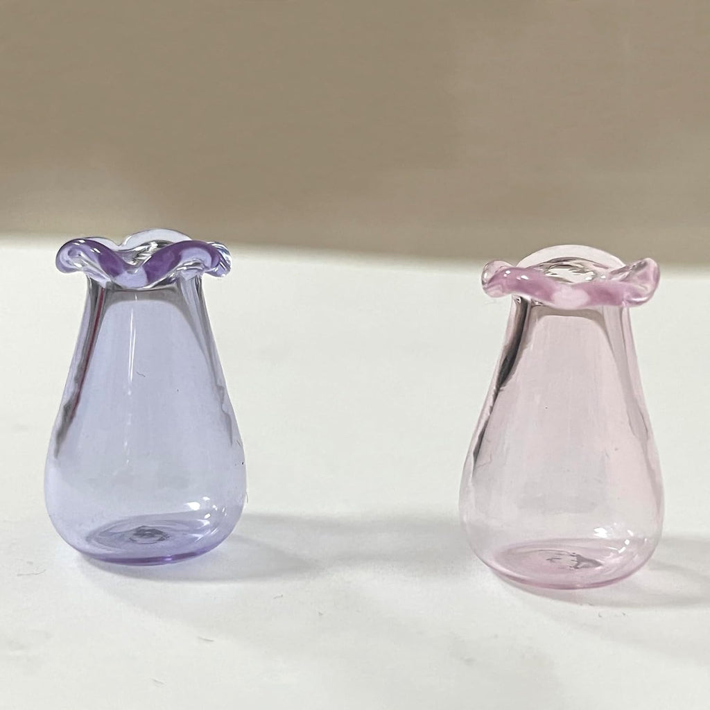 2 PCS Cat Whisker Vase, Miniature Glass Whisker Vase, Mini Vases, Dollhouse Accessories (Pink, Purple)