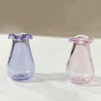 2 PCS Cat Whisker Vase, Miniature Glass Whisker Vase, Mini Vases, Dollhouse Accessories (Pink, Purple)
