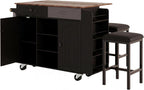 53" Length and 27.5" Width Rolling Kitchen Island with Storage, Portable Kitchen Island with Seating (Set of 2), Drop Leaf and 5 Wheels, Black