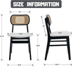 ROCITY Rattan Dining Chairs Set of 6 Black Wooden Dining Room Chairs White Faux Leather Kitchen Chairs with Back Farmhouse Side Chairs, Natural Wood