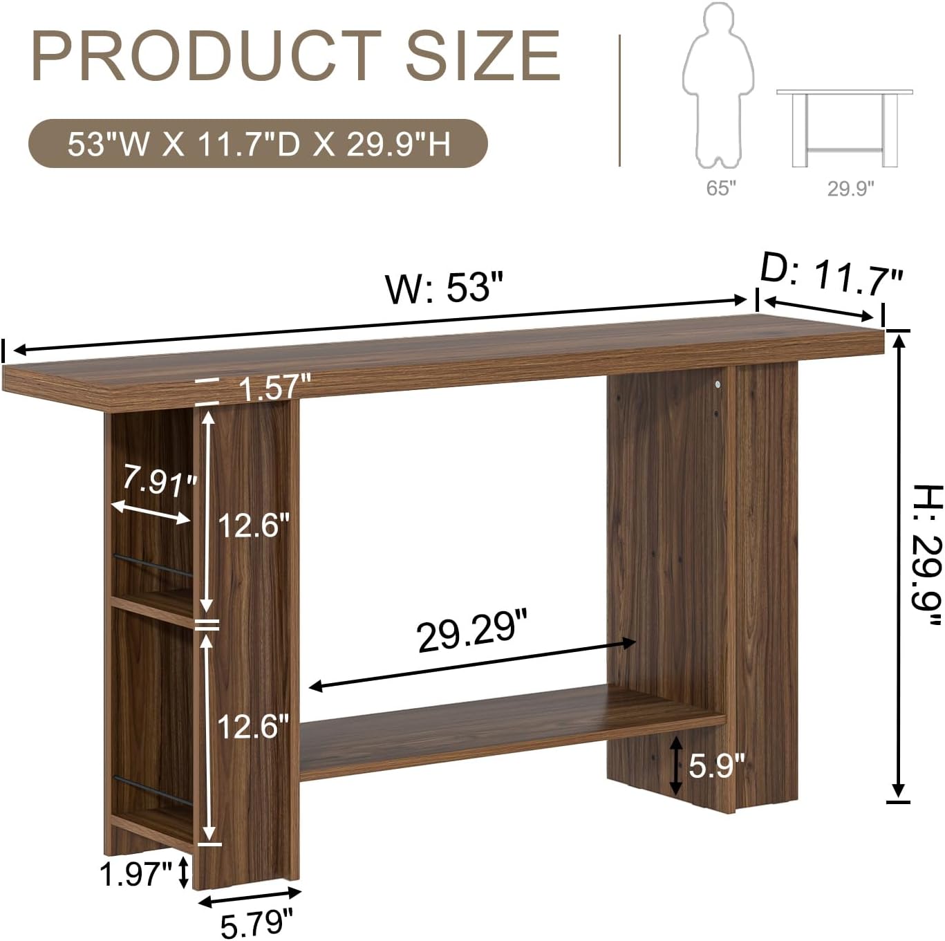 FOLUBAN Entryway Table, Modern Wood Console Table with Bottom & Side Storage Shelves, 2 Tier Sofa Table Behind Couch for Living Room, Long Hallway Table for Home Decor, 53 Inch, Walnut