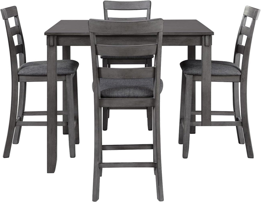 Signature Design by Ashley Bridson 5 Piece Dining Room Set, Includes Table & 4 Ladderback Barstools, Wood, Gray