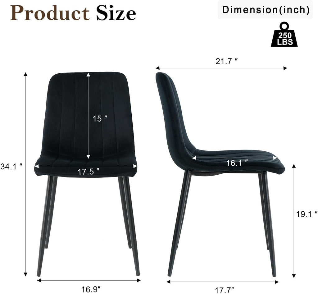 Dining Chairs Set of 4, Modern Kitchen Dining Room Chairs, Ergonomic Velvet Dining Chairs Upholstered Cushion Seat and Sturdy Metal Legs (Black)