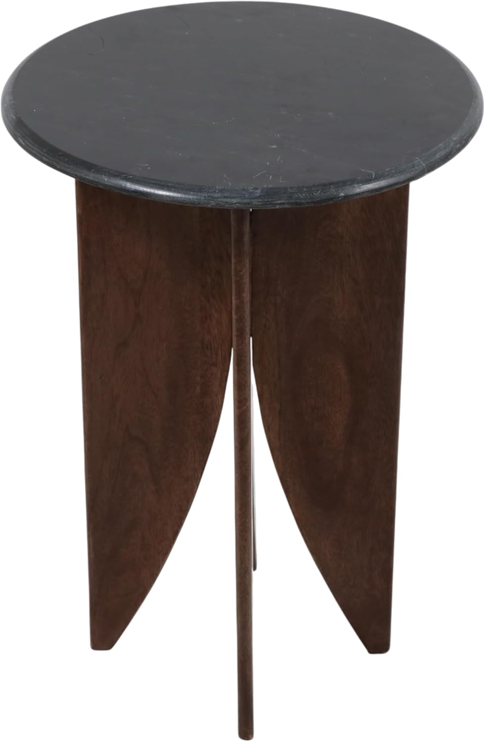 Mango Wood Base and Stone Top for Small Spaces - Round End and Side Table for Living Room, Room and Bedroom Decor - Decorative Night Stand or Bedside Drink Table Accent - 24", Black & Brown