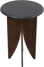 Mango Wood Base and Stone Top for Small Spaces - Round End and Side Table for Living Room, Room and Bedroom Decor - Decorative Night Stand or Bedside Drink Table Accent - 24", Black & Brown