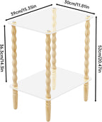 NiHome Spindle Side Table Acrylic Tabletop and Wooden Legs, 2-Tier Small End Table with Storage Shelf, Modern Wood Nightstand for Living Room, Narrow Rectangle Coffee Tables for Couch