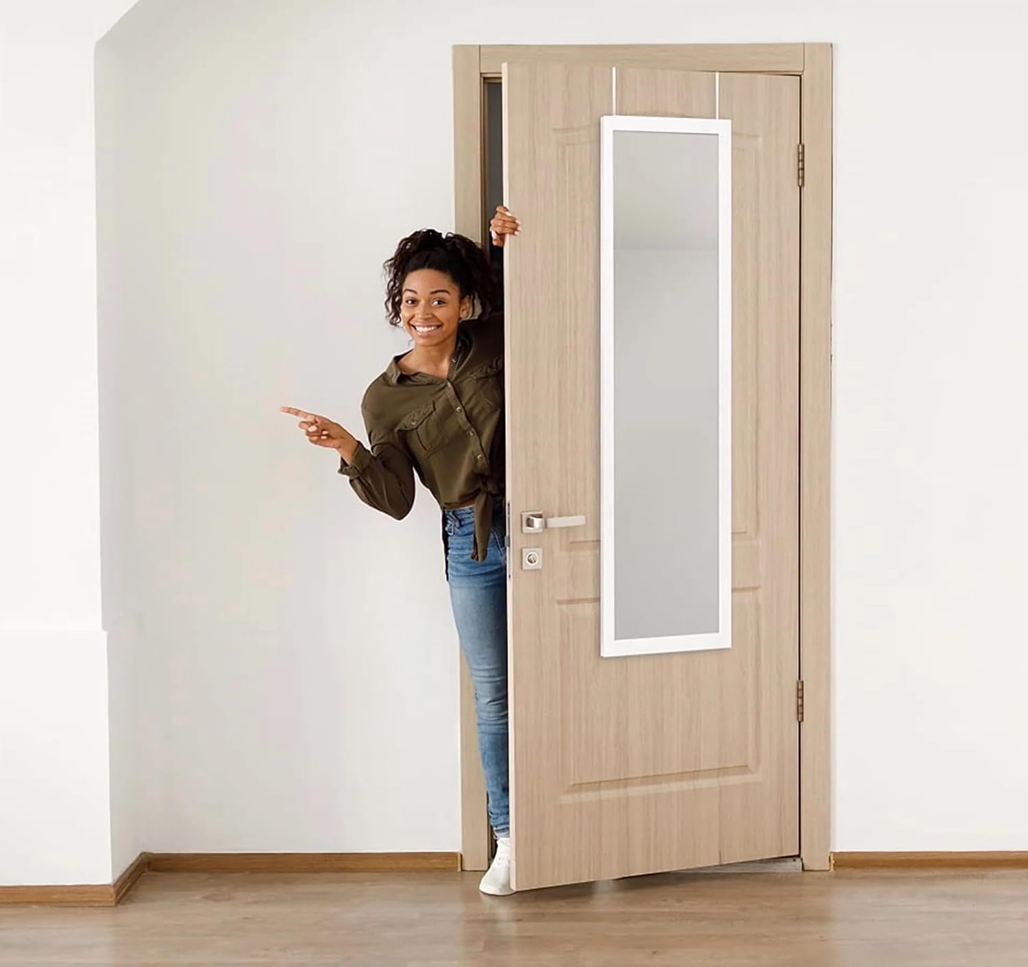 50"x14" Door Mirror, Full Length Wall Mounted, Over The Door Mirror, Full Body, Hanging Rectangle-White