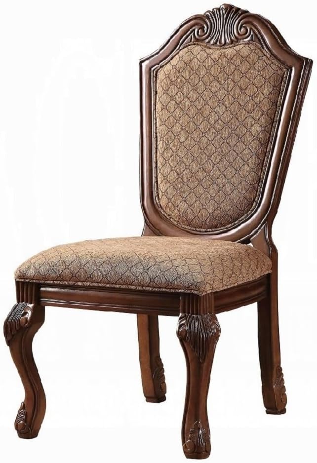 Kitchen Furniture Set 9pc Formal Dining Table Set Include 1 Dining Table, 6 Side Chairs and 2 Arm Chairs, 8-Person Solid Wood Extendable Dining Set (Cherry&Fabric)