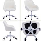 Ya-Home Kids Desk Chair Faux Fur Upholstered Swivel Reading Chair, Cute Adjustable Study Chair with White Wheels for Reading Room Bedroom, White