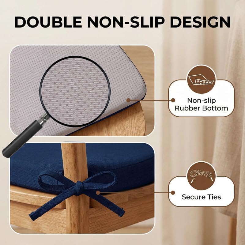 Chair Cushions Set of 1, U-Shaped Seat Cushion for Chair, Non Slip Chair Pads with Ties, 17" x 16" x 2", 40D Foam, Removable Washable Cover, Seat Cushions for Kitchen Chairs, Dark Blue