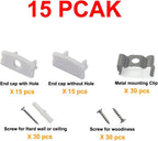 Hunhun 15-Pack End Caps and Mounting Clips for Hunhun U Shape LED Aluminum Channel System (U channel type)