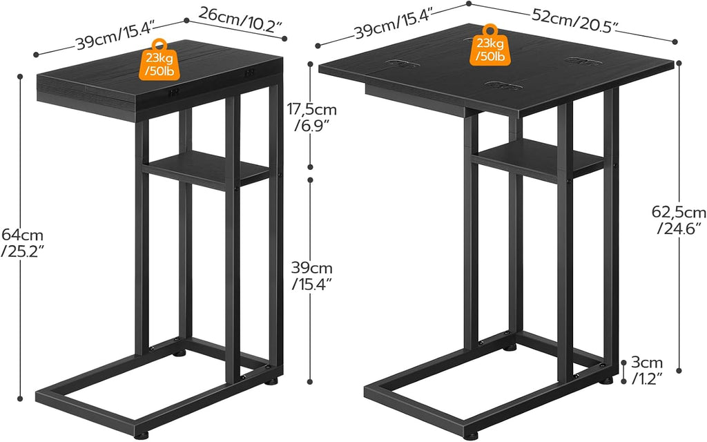 HOOBRO End Table, C Shaped Side Table with Storage Shelf, Small C Table for Couch, Adjustable Height Side Table for Small Spaces, 29.5'' Tall Couch Table that Slide Under BK29SF01-BB77SF01