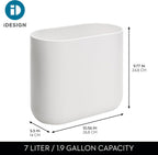 iDesign Small Slim Plastic Bathroom Trash Can, Garbage Can for Bedroom, Office, Desk, Dorm, White