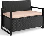 Outdoor Storage Bench PE Rattan Woven Rattan Pattern Brown 24.5x46x33.5in 40Gal Compartment 800lb Capacity Seat Cushion Included