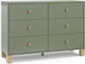 Storkcraft California 6-Drawer Double Dresser, Olive with Driftwood | GREENGUARD Gold Certified, Wood Dresser, Spacious Storage Organizer for Kids Bedroom, Safety Interlocking Drawer System
