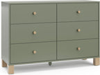 Storkcraft California 6-Drawer Double Dresser, Olive with Driftwood | GREENGUARD Gold Certified, Wood Dresser, Spacious Storage Organizer for Kids Bedroom, Safety Interlocking Drawer System