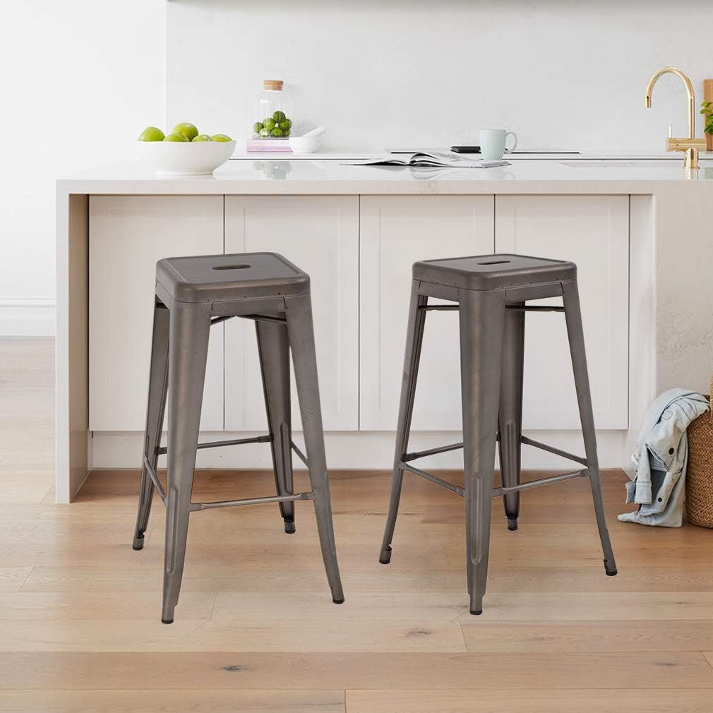 FDW Metal Bar Stools Set of 4 Counter Height Bar Stool 30 Barstools Industrial Patio Stool Stackable Stool Modern Backless Indoor/Outdoor Metal Bar Kitchen Counter Stools Chairs