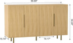Sideboard Cabinet, 56" Large Buffet Cabinet with Storage, Wood Credenza Storage Cabinet with 4 Fluted Decorative Doors and Adjustable Shelves, for Living Room, Kitchen, Entryway, Oak