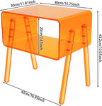 Acrylic Side Table, 2-Tier End Table with Open Storage, Modern Nightstand for Small Spaces, Easy-Clean Bedside Table for Living Room Bedroom Office (Orange)