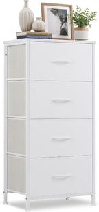 4 Drawers Dresser for Bedroom Fabric Storage Tower with Wooden Top | Steel Frame Tall Chest of Drawers for Closet, Entryway, Dorm, White