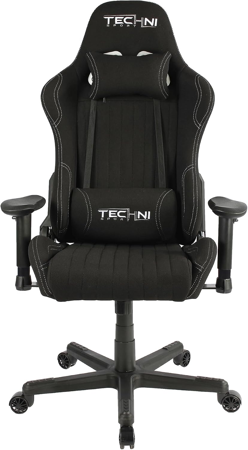 Techni Sport High Back Racing Chair with Foam Seat and Padded Arms, Reclining Gaming Chair with Height and Tilt Adjustment, Black