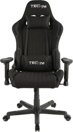 Techni Sport High Back Racing Chair with Foam Seat and Padded Arms, Reclining Gaming Chair with Height and Tilt Adjustment, Black