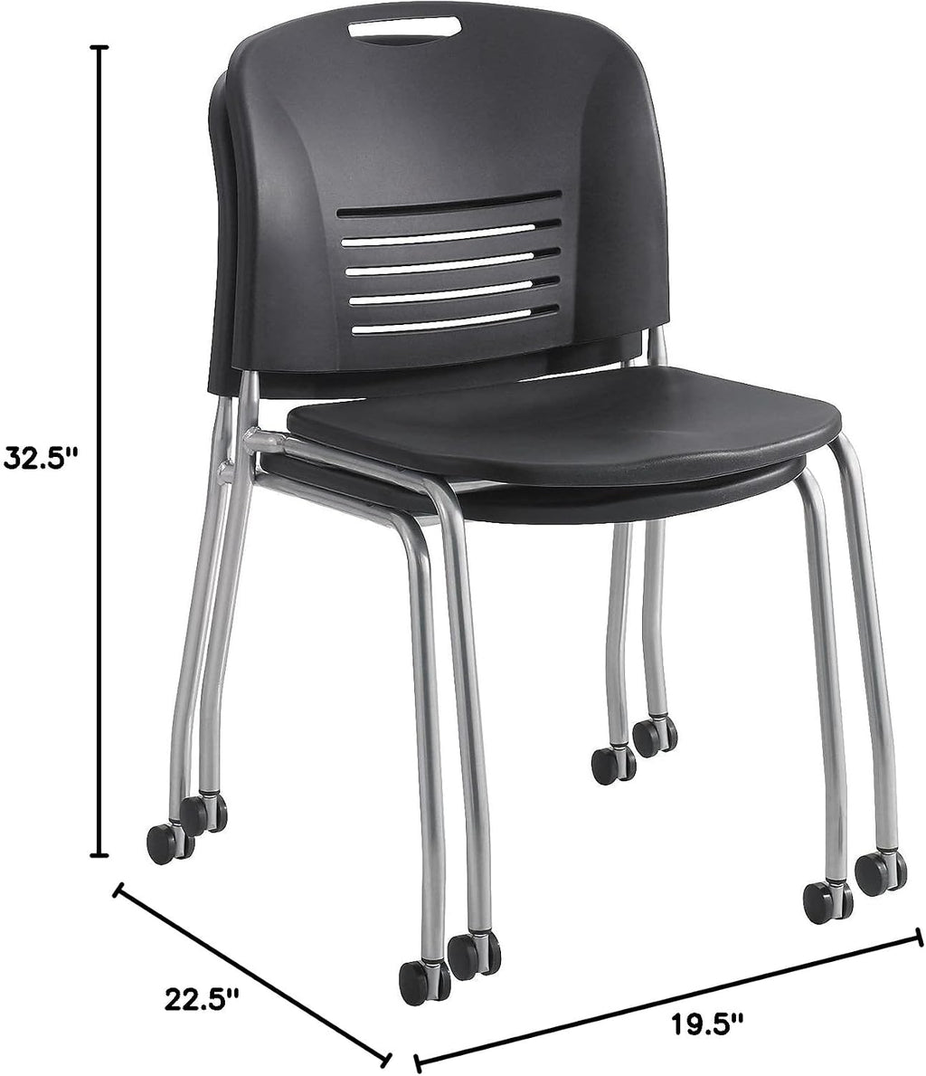 Safco 4291BL Vy Straight Leg Stack Chair with Casters, (Qty. 2), Black