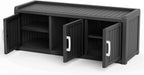 3 Doors Shoe Bench, Waterproof & UV-Resistant, Resin Shoe Cabinet Indoor & Outdoor Use, Entryway Bench with Adjustable Shelves & Hidden Storage Space for Bedroom, Hallway, Black
