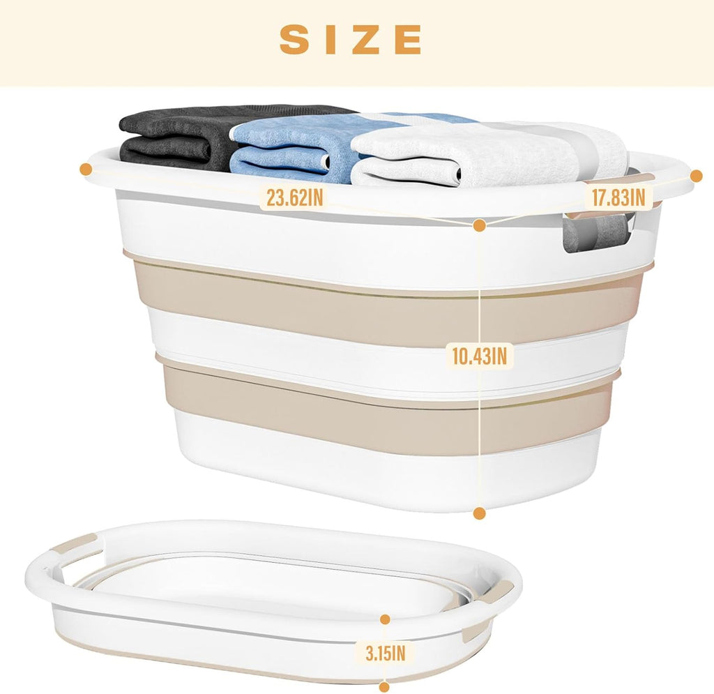 OOAMBB 43L(11.5Gallon) Collapsible Laundry Baskets plastic, Pop Up Laundry hamper/Storage Container, Foldable Laundry Basket with Large Capacity,Sturdy,Space Saver (Beige, 2 Packs)