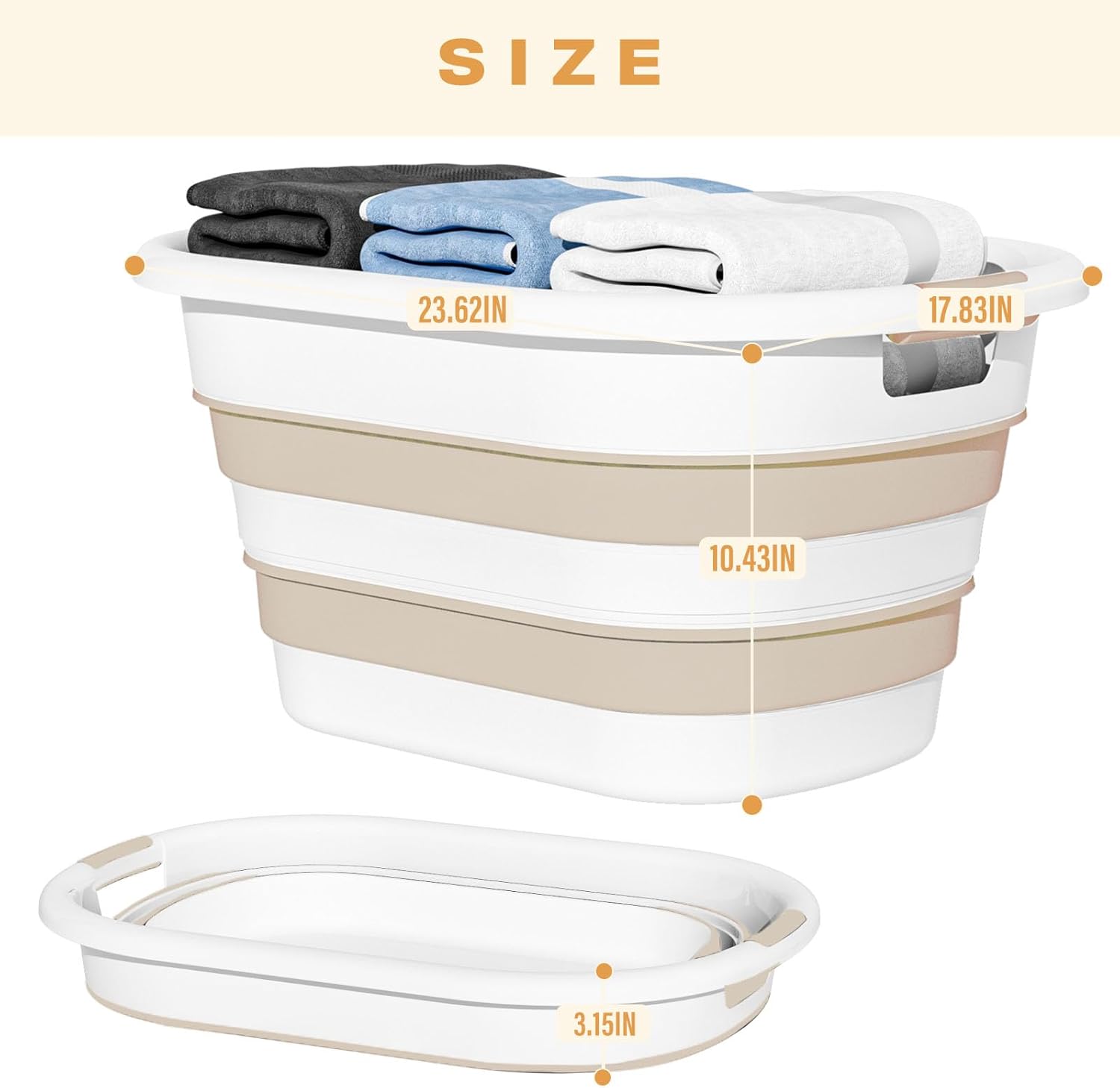 OOAMBB 43L(11.5Gallon) Collapsible Laundry Baskets plastic, Pop Up Laundry hamper/Storage Container, Foldable Laundry Basket with Large Capacity,Sturdy,Space Saver (Beige, 2 Packs)